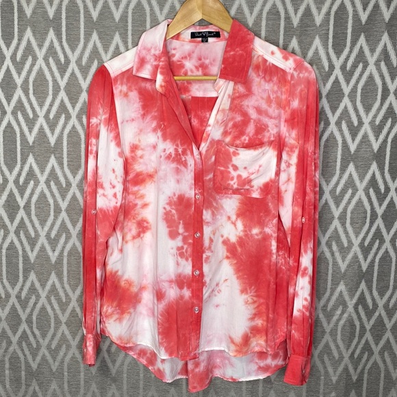Velvet Heart Tops - Velvet Heart Coral Tie Dyed Button Down Size: Medium